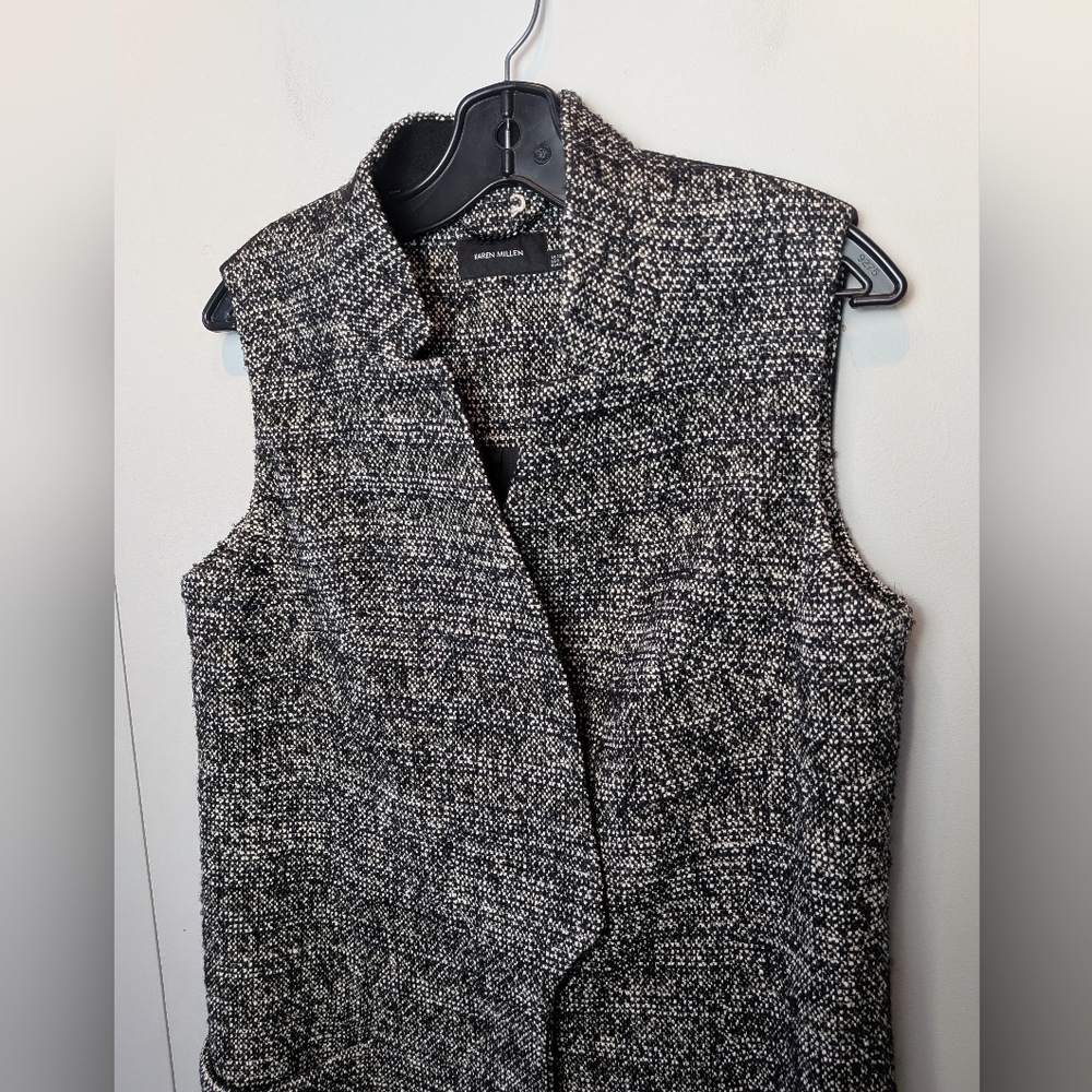 Karen Millen - Black & White Tweed Longline Women Vest Sleeveless Size 8 Wool - Picture 6 of 16